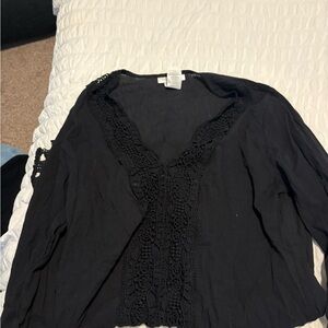 La Blanca Cover Up Island Fare Tunic V Neck Crochet Black Womens